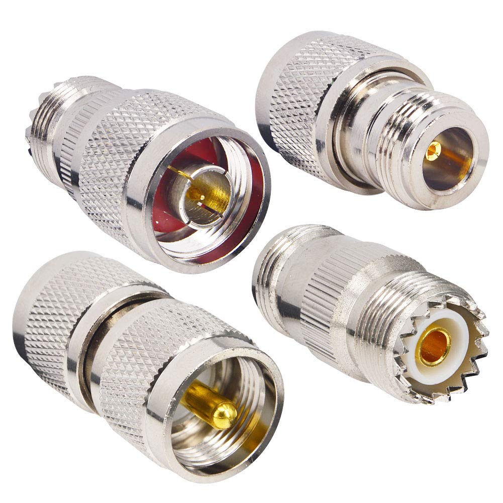 onelinkmore 4-Piece N to UHF Adapter Kit, Universal RF Coax Connector Set N Male/Female to PL-259 SO-239, Low Loss Adapters for CB Ham Radio Walkie