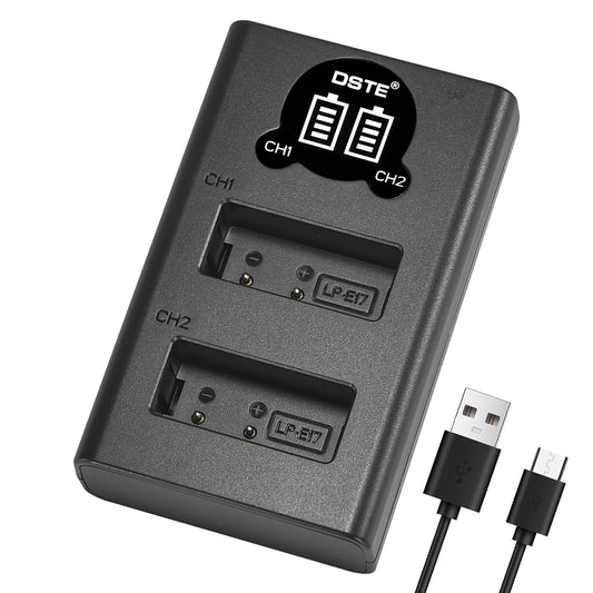 DSTE LP-E17 Battery Charger, Dual LCD Charger Compatible with Canon EOS RP, R8, R10, Rebel T7i, T6i, T6s, SL3, SL2, 77D, 9000D, 8000D, 800D, 760D
