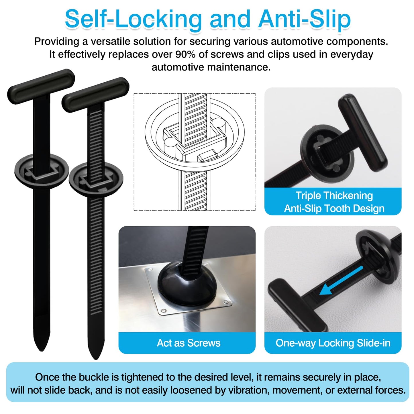 50-Pack Upgraded Heavy-Duty Nylon Cable Tie Buckles - Self-Locking Rivet Zip Ties for Car Repair, Home, Office, Garden & Workshop