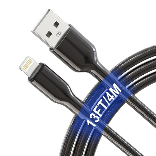 13Ft Metal Lightning Cable Pets Chew Proof iPhone Charger Cord - MFi Heavy Duty Metal Braided Cable Dog Puppy Cat Proof Cord with 3A Fast Charging…