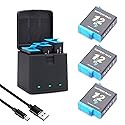 Hero 12/11/10/9 Battery 3Pack 2000mah with 3-Channel USB Storage Fast Charger Kit Fully Compatible for Hero 12, Hero 11, Hero 10, Hero 9 Black
