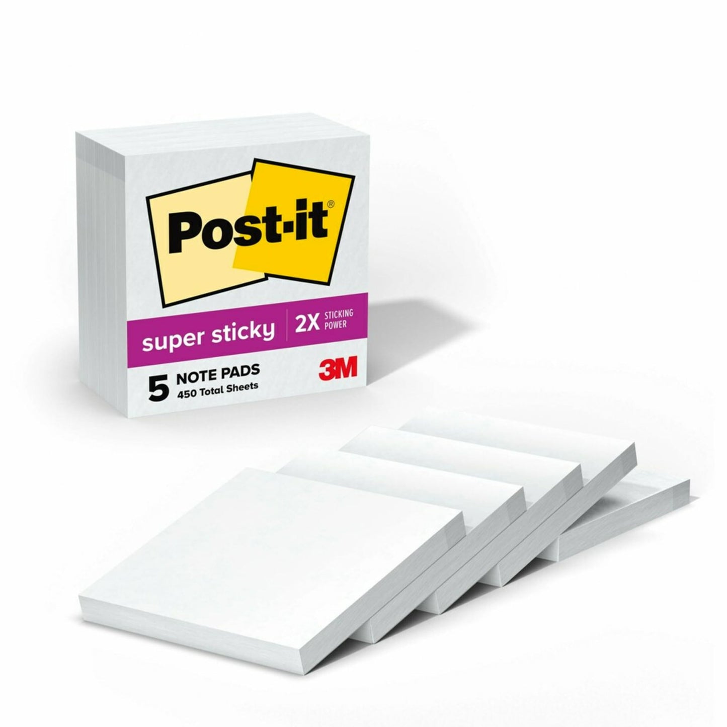 Post-it Super Sticky Notes, 5 Sticky Note Pads, 3 x 3 in., School Supplies, Office Products, for Vertical Surfaces, Monitors, Walls and Windows, First