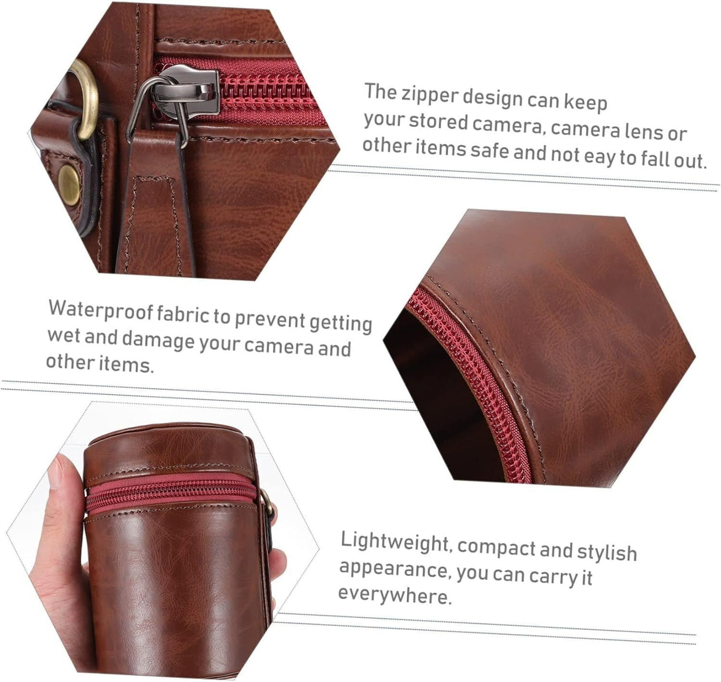 UCCKEYI PU Leather Camera Lens Bag Retro Lens Case For Canon Nikon Sony Pentax Fujifilm (L (Large))