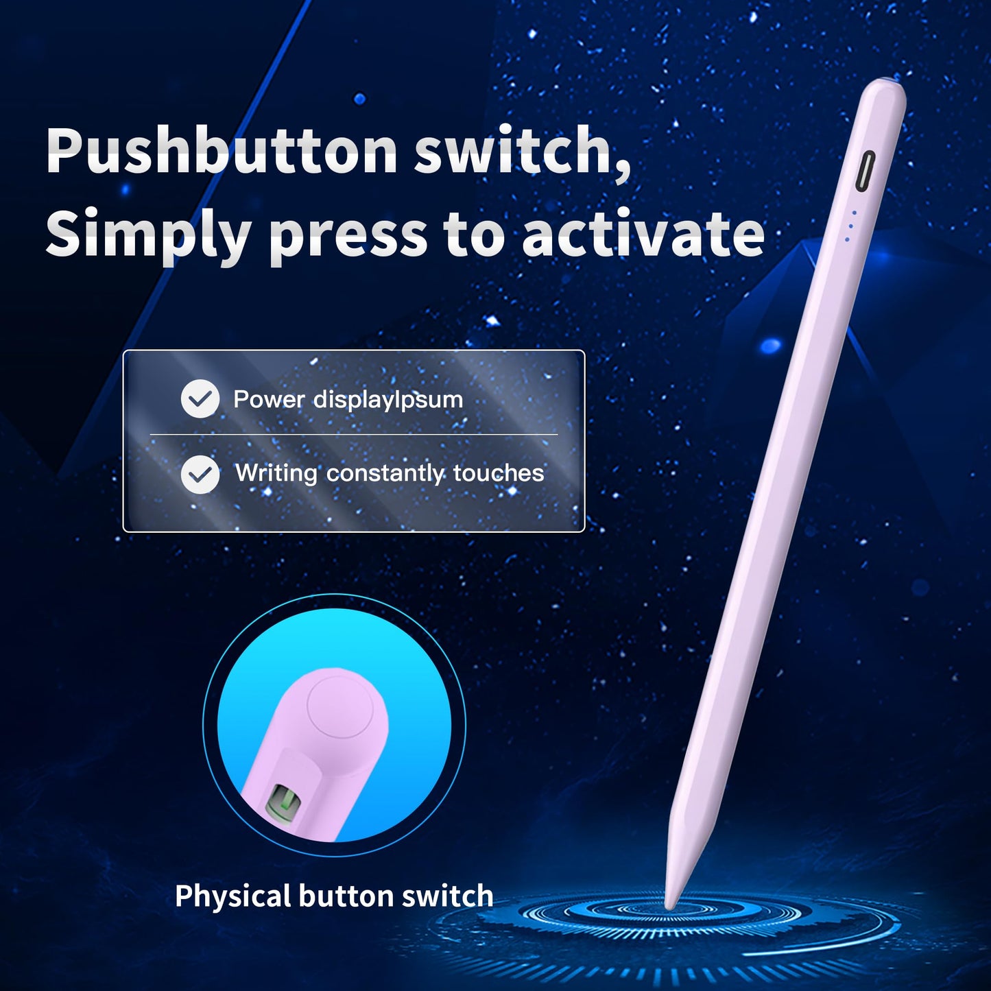 Stylus Pen Android for AMZ Tablet HD 10/Max 11 Compatible with Samsung/Lenovo,Accurate? Push-Button Switch On/Off,Long Battery Life+2Tips(NW Purple)