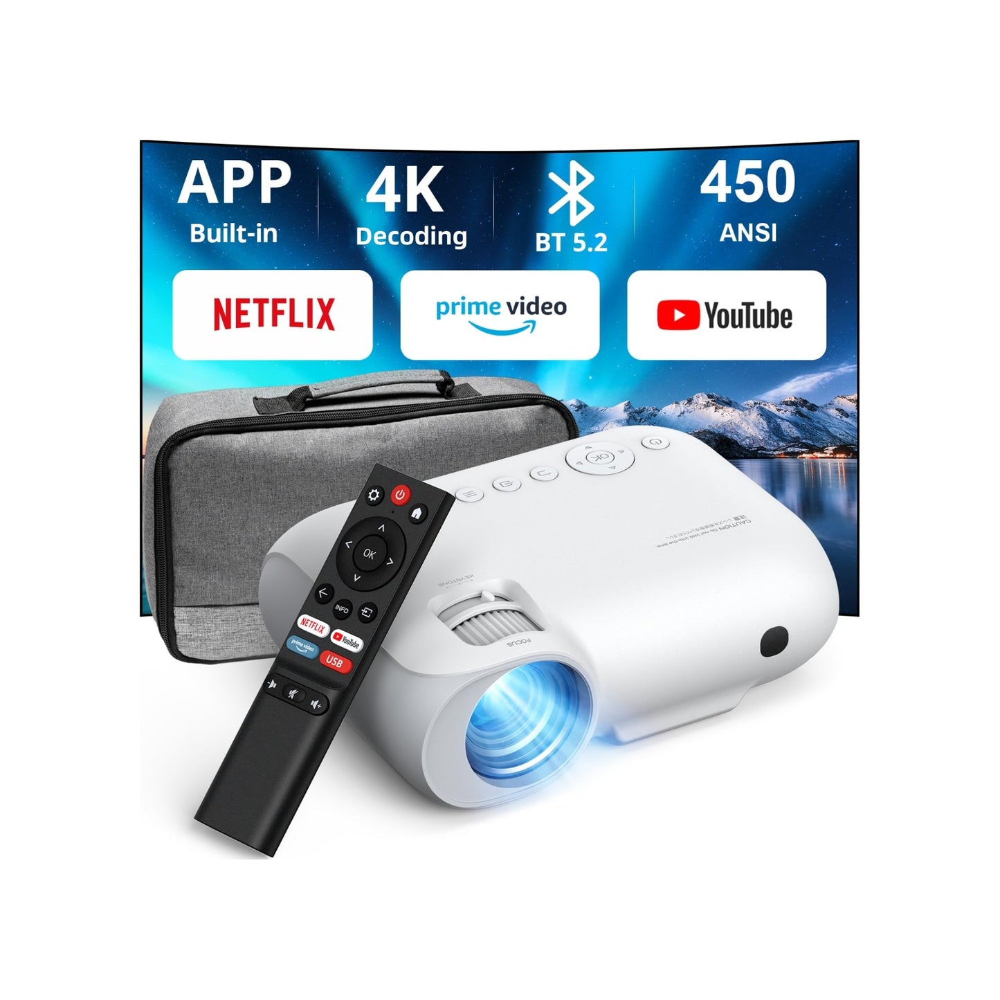 YOTON Smart Projector with WiFi and Bluetooth, Officially Licensed Netflix/Prime/YouTube, Native 1080P Full HD Portable Outdoor Movie Projector, 4K