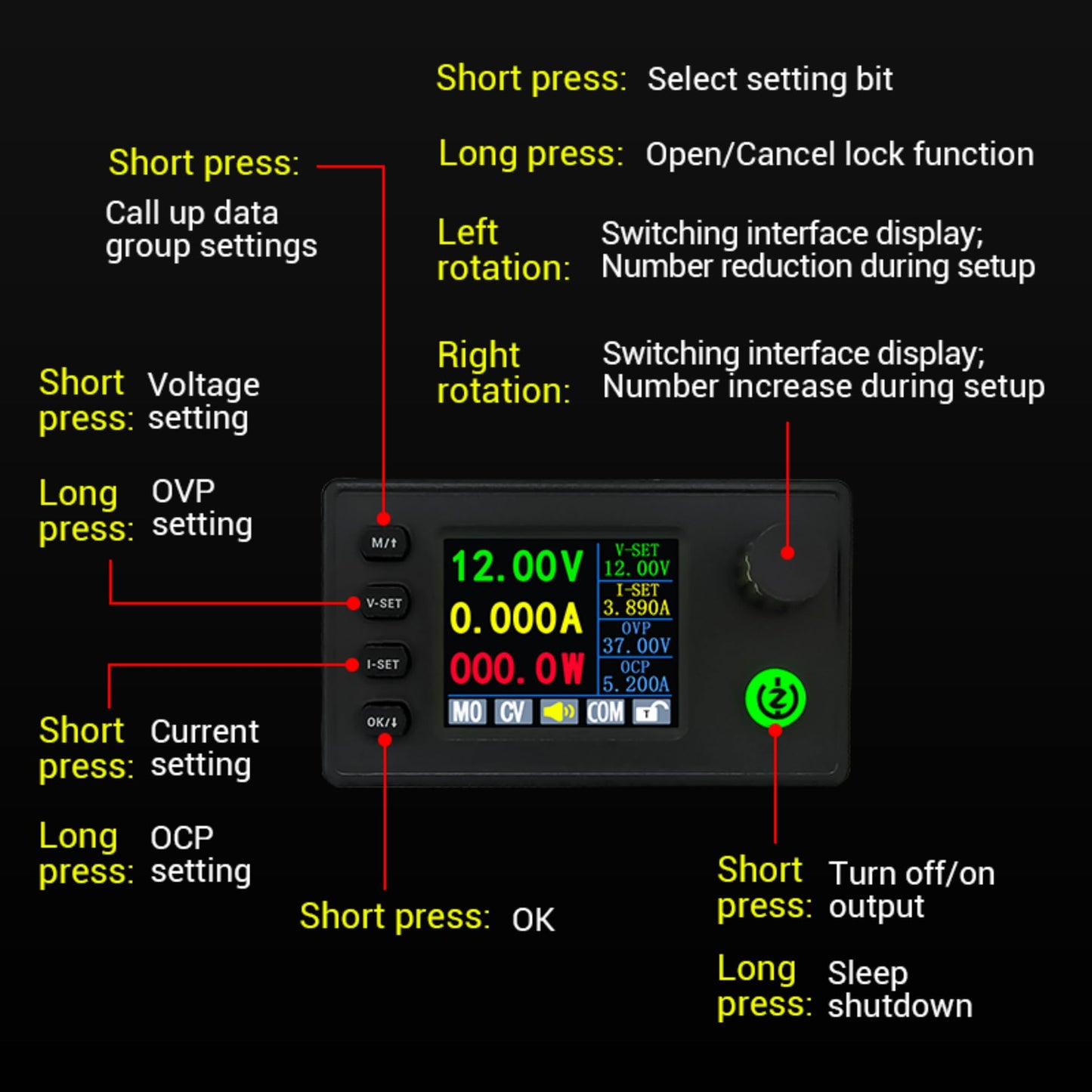 TKXEC Color Display Adjustable 90W DC DC Buck Boost Power Converter CC CV 0.5-36V 5V 6V 12V 24V Power Module Regulated Laboratory Power Supply