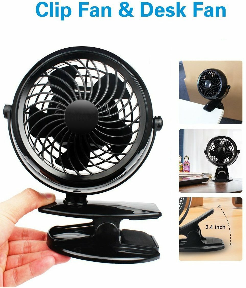 Gazeled Clip on Fan Battery Operated, 360° Rotation, with 8 Free AA Batteries, Quiet USB or Battery Operated Fan, 5'' Portable Battery Powered Clip on