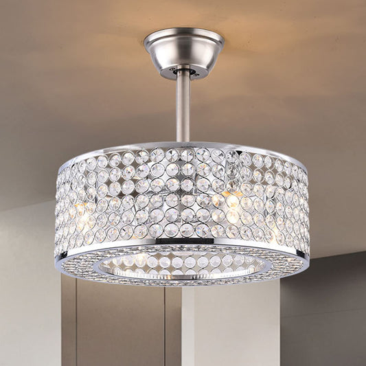 Industrial Cage Semi Flush Mount Light with Fan,18 Inch Ceiling fan Light with Remote Control,Crystal Shade Design,Acrylic Blades,Enclosed Fan,Quiet