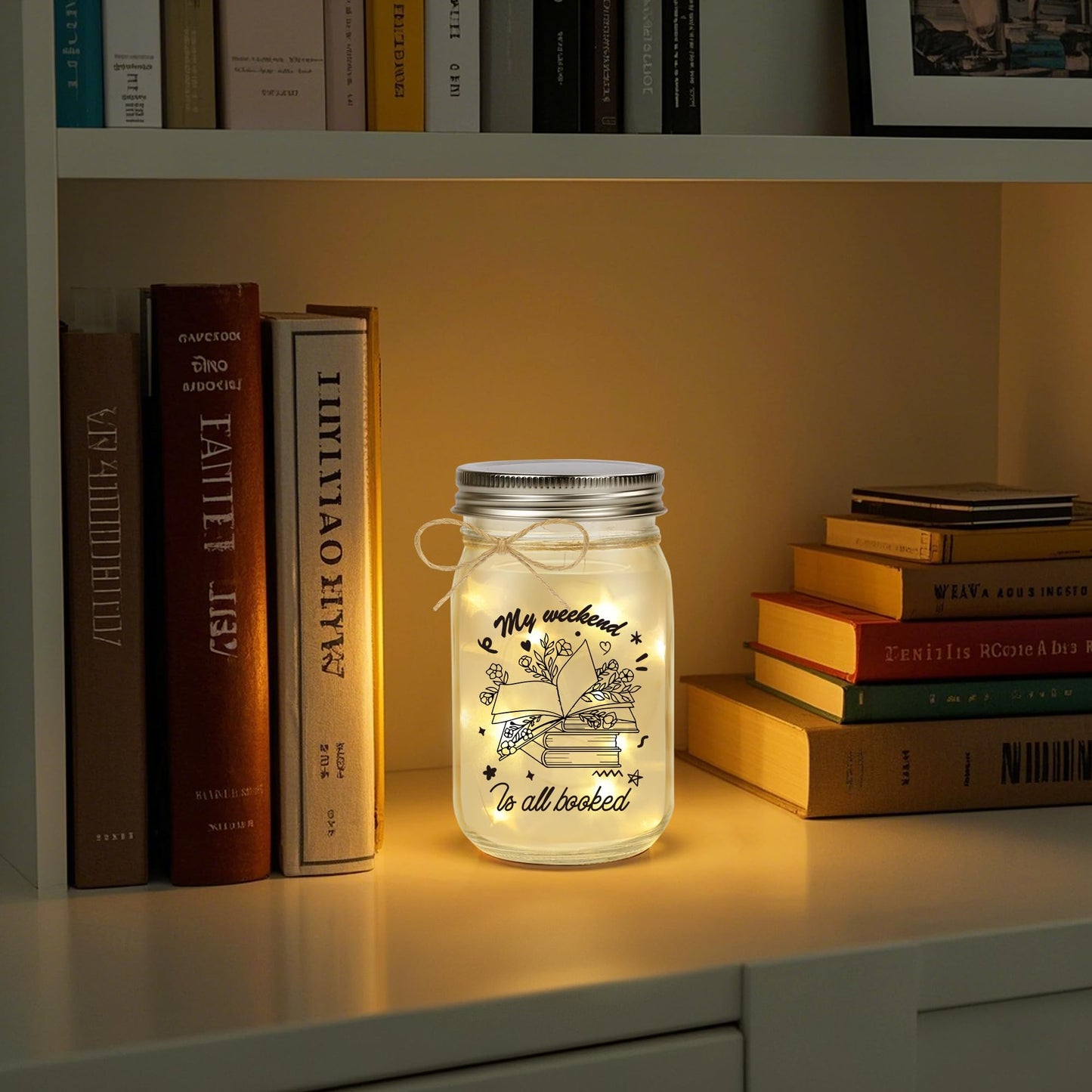 GiftGlow Book Lovers Gifts - Mason Jar Light Bookish Gift for Women, Readers, Bookworms, Librarians, Book Club, Book Themed Gifts, Cozy Reading Nook