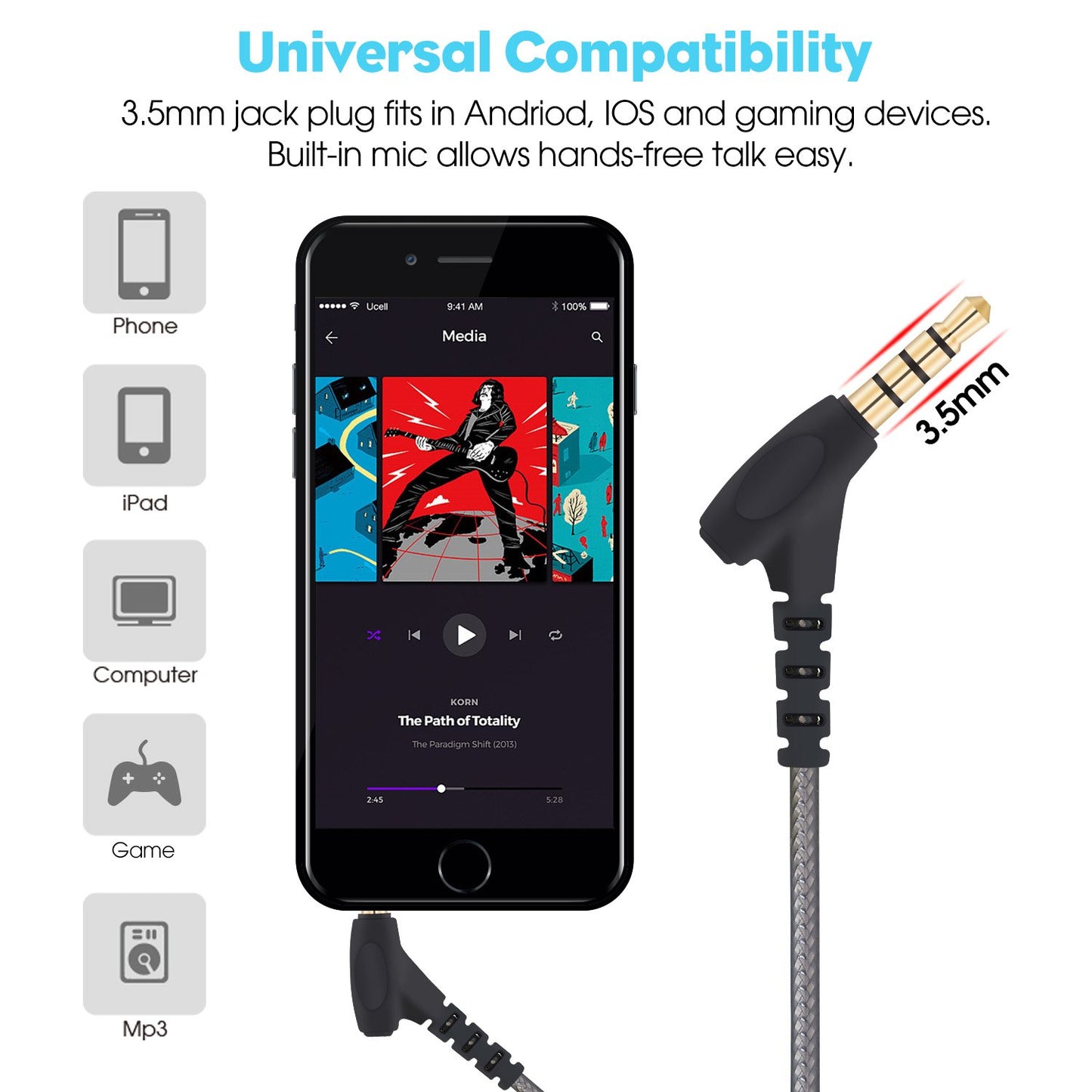 MINDBEAST Wired Earbuds with Microphone Super Bass Sound, Noise Isolation, Lightweight Cable Headphones for Running, Office, Travel, Gaming, Durable