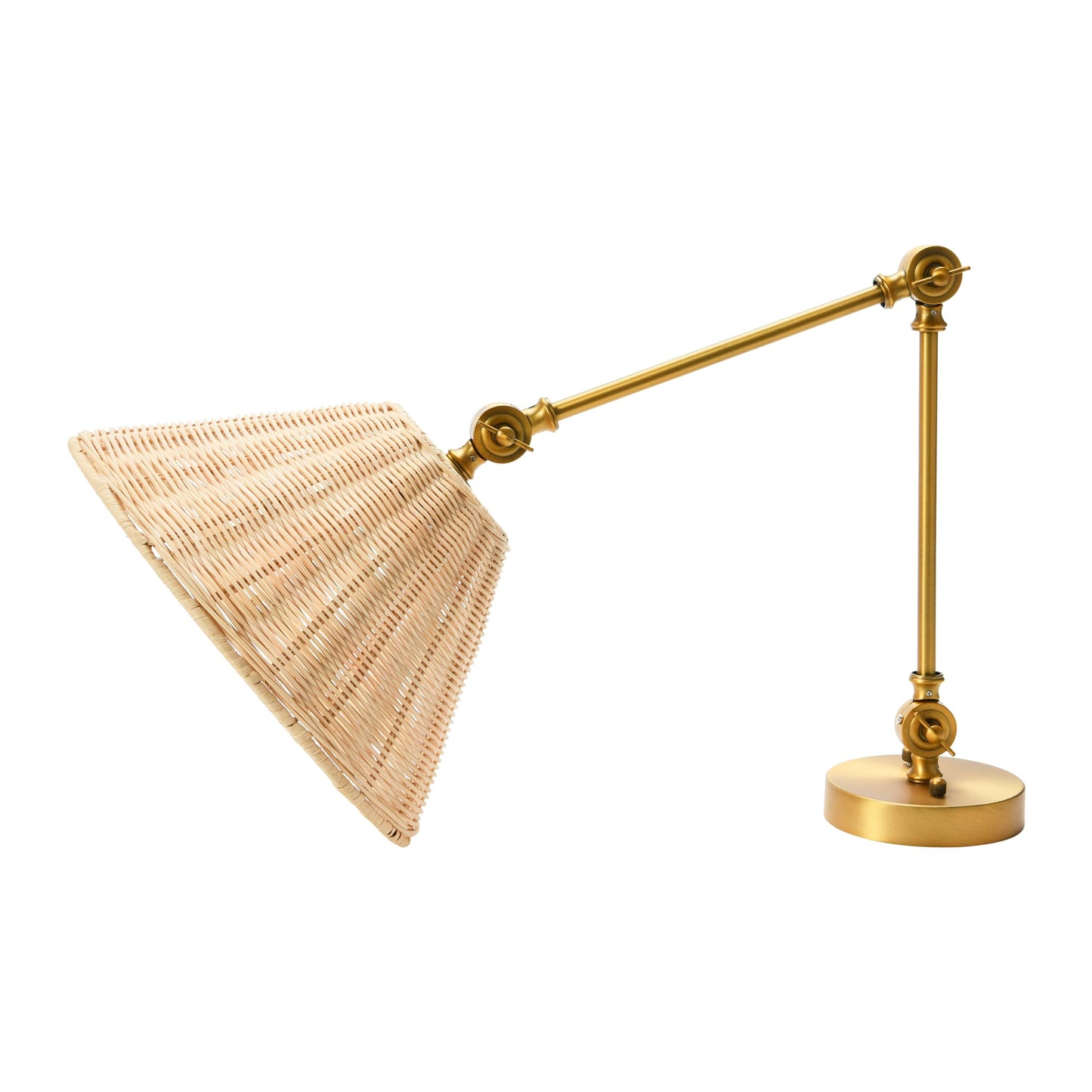 Creative Co-Op Coastal Adjustable Wall Sconce with Neutral Beige Rattan Shades, Antique Metal Brass Finish