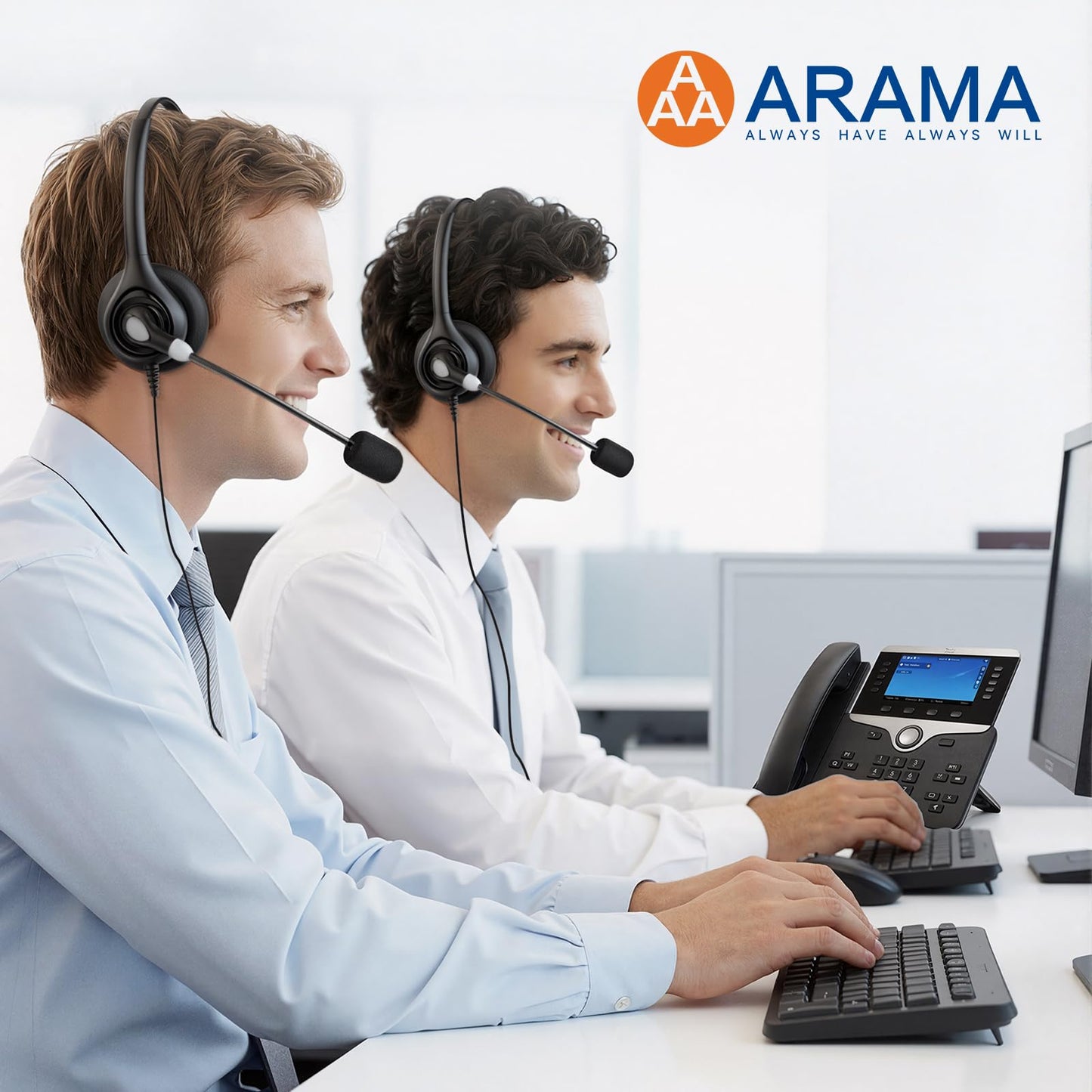 Arama Phone Headsets for Office Phones RJ600C1 RJ9 Wired Headset with Noise Canceling Mic Phones Desk Landline Headset with Microphone Compatible