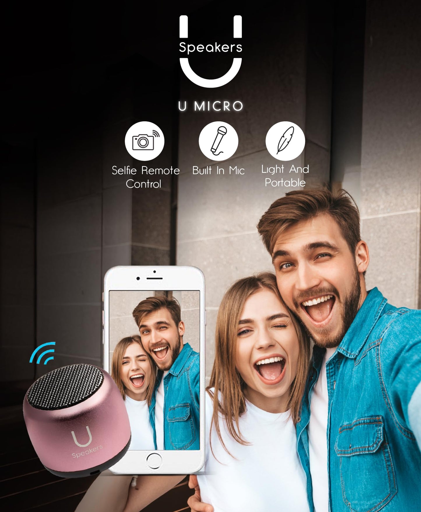 Fashionit U Micro Bluetooth Speaker | Coin-Sized Speakers Bluetooth Wireless with Built-in Mic & Remote Shutter | Portable Rich Sound for Travel