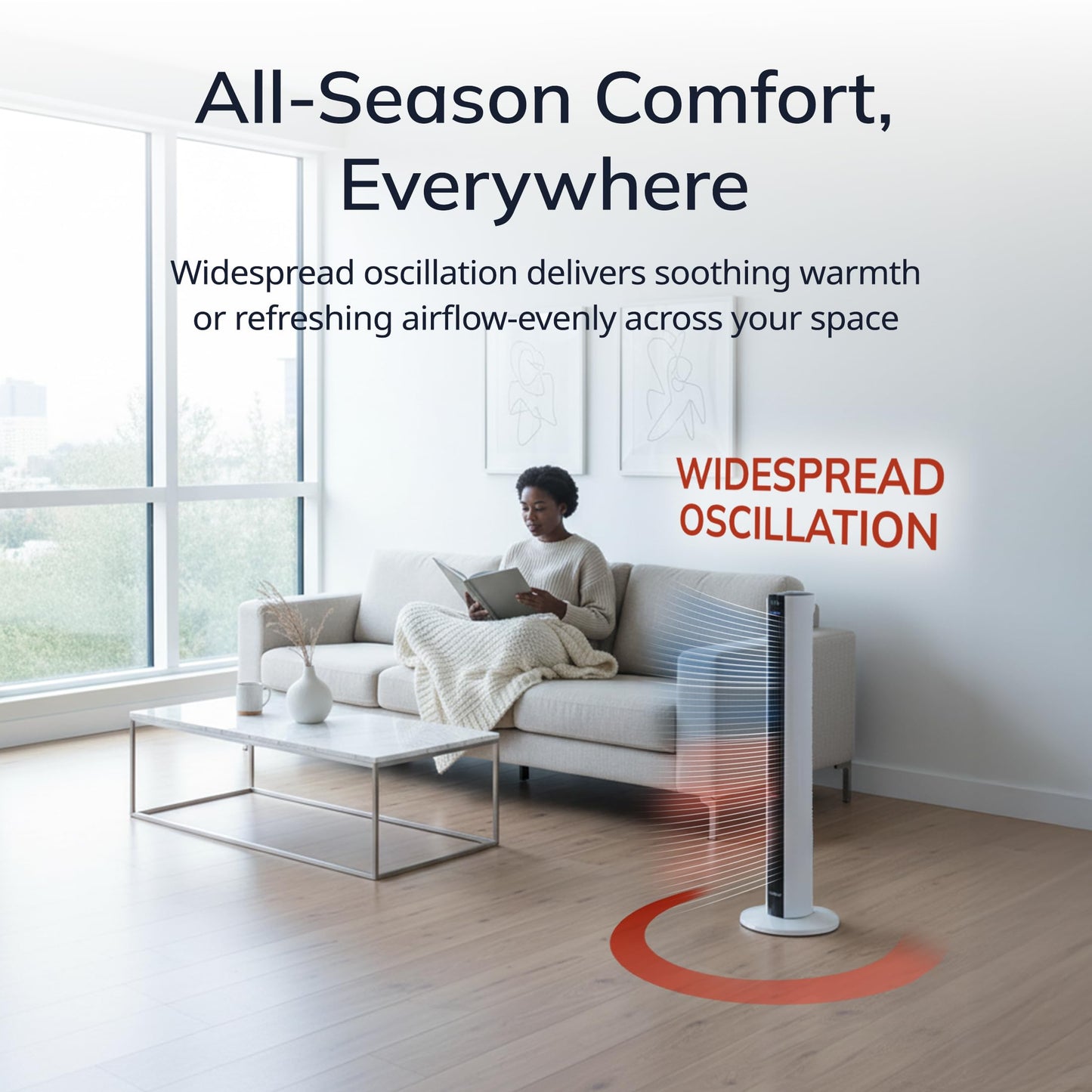 Lasko Oscillating All Season Tower Fan and Space Heater in One for Home with Adjustable Thermostat, Overheat Protection, 4 Fan Speeds, 3 Heat Settings