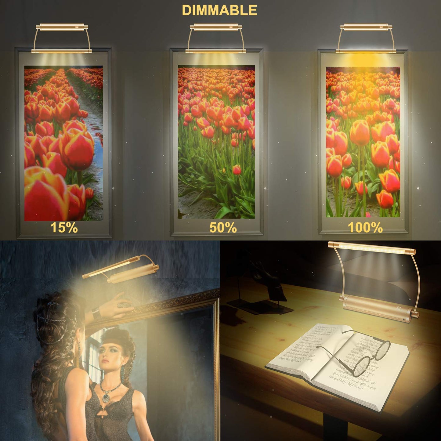HONWELL Picture Light - Cordless Display Lights with Battery Powered LED, Remote Control, Timer Dimmer, Swivel Lamp Head for Artwork Lighting