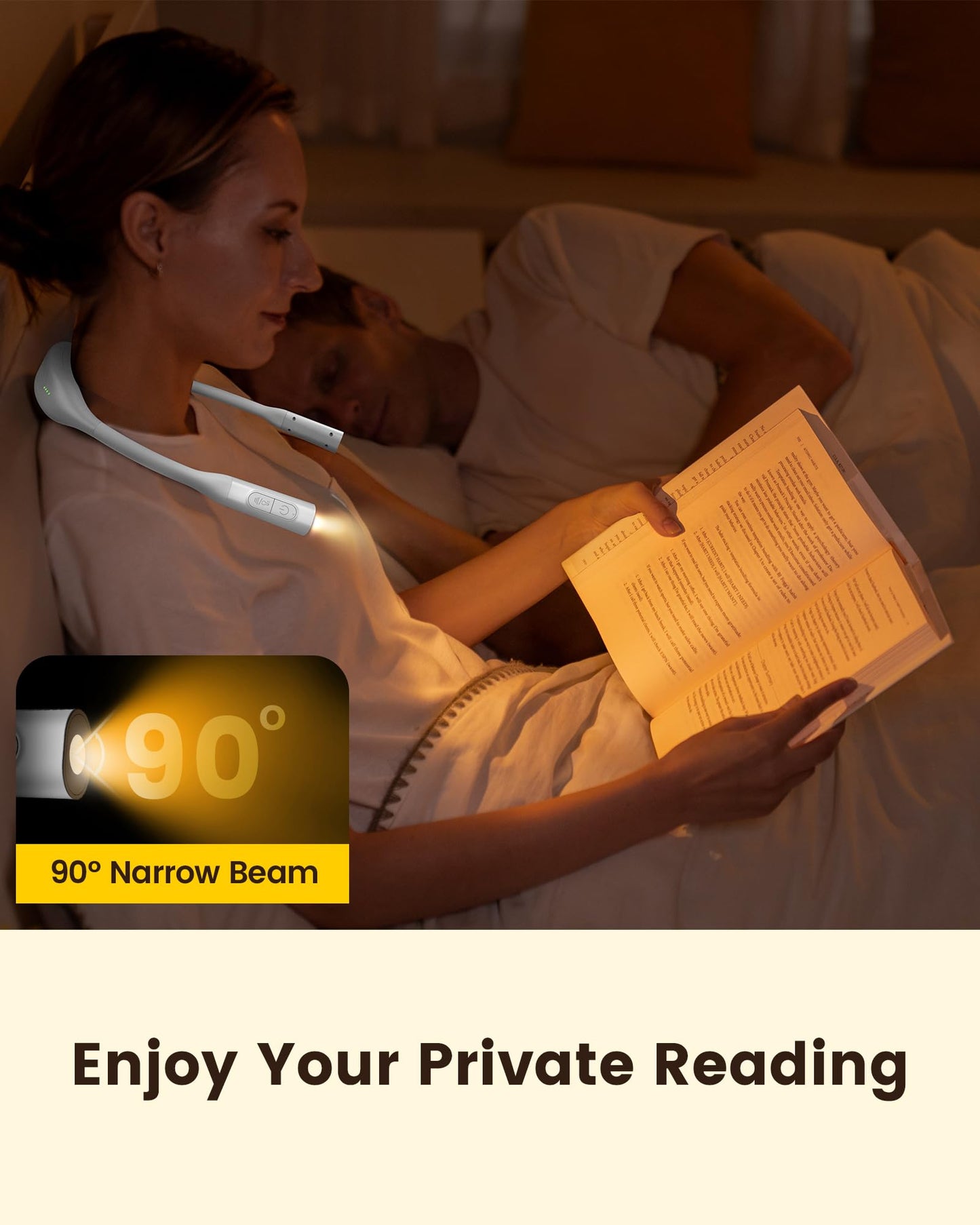 Glocusent Lightweight Neck Light for Reading in Bed, 1200mAh Rechargeable Book Light, Hands-Free Reading Light, 5 Colors, 5 Brightness Adjustable