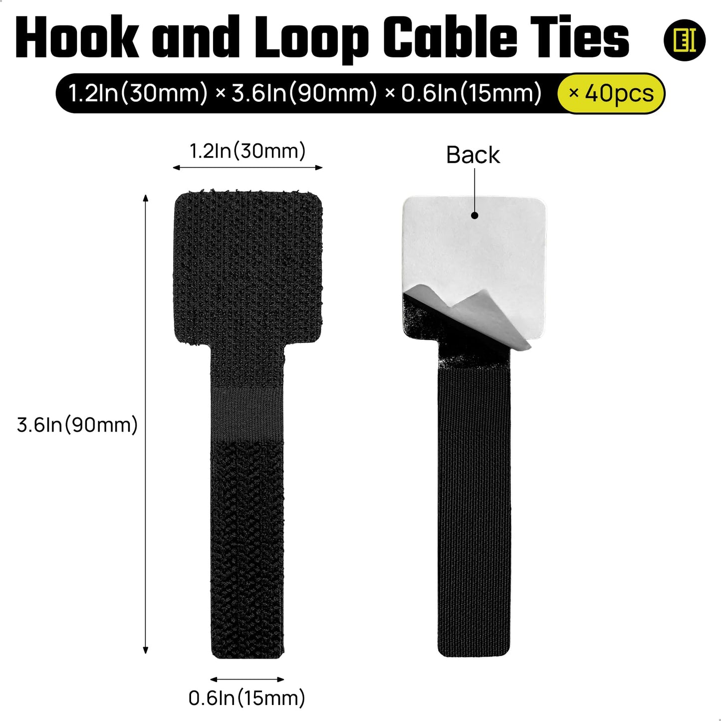 Matenf Under Desk Cable Management Kit - 40 PCS Self-Adhesive Hook & Loop Cable Organizers, Adjustable Cord Hider for Desk, Cable Ties in Office