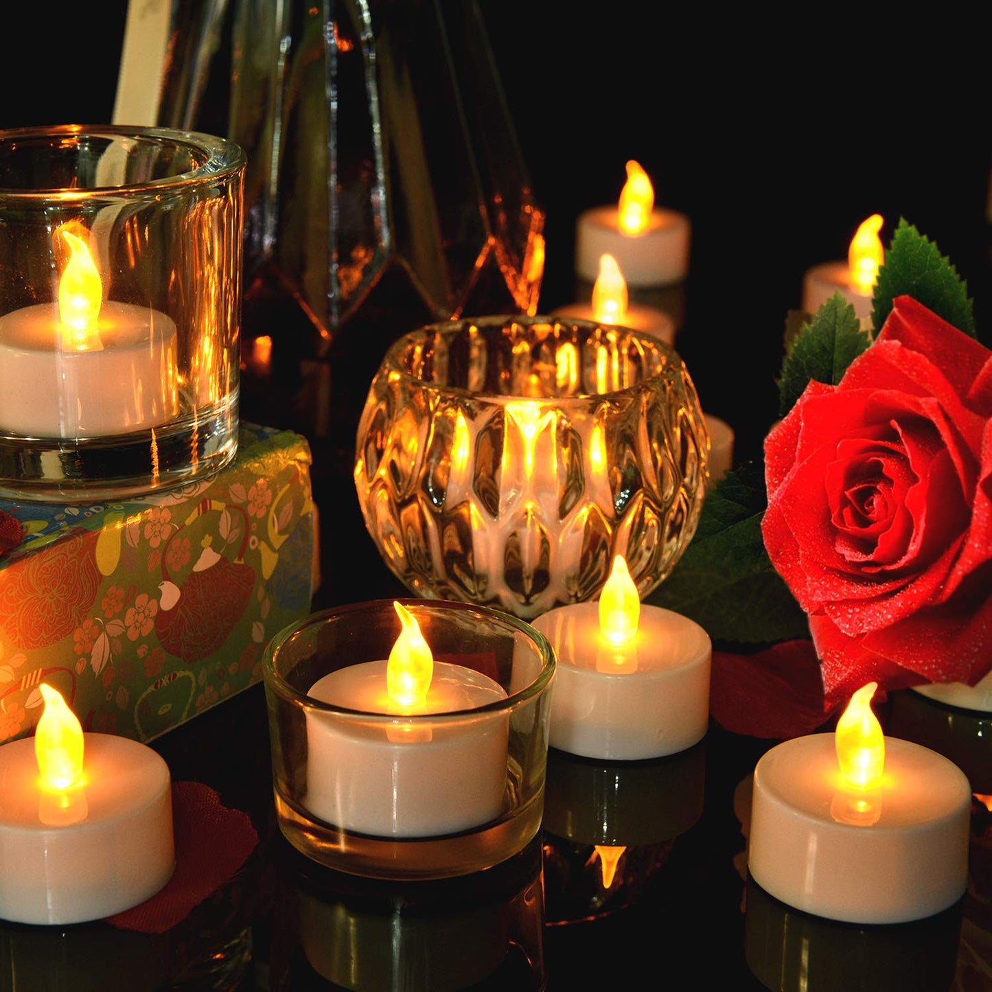 Pandaing Lasts 2X Longer Flameless Tealight Candles [100 Pack, Batteries Included], Realistic Tea Lights Candles, Flickering Bright Tealights, Battery