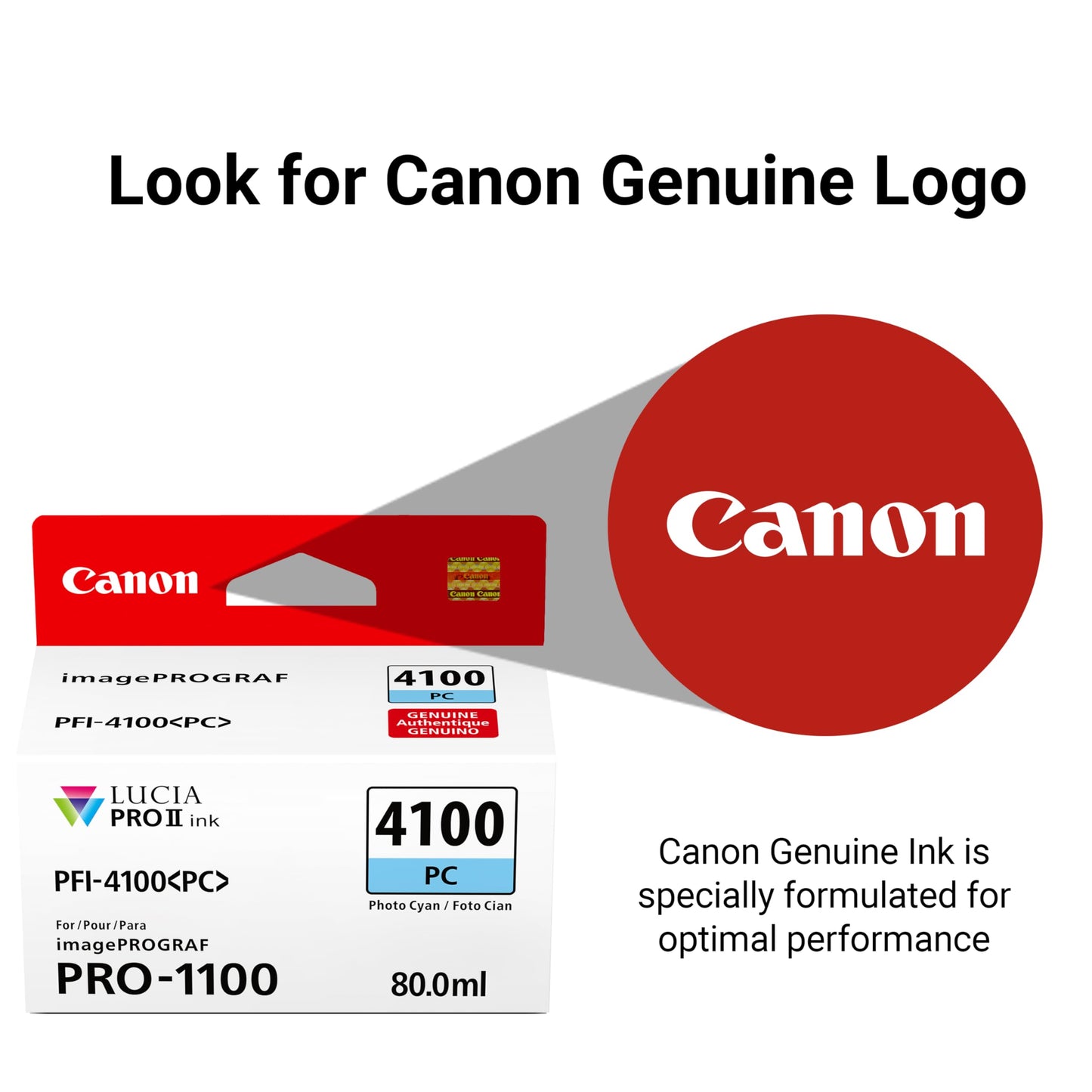Canon PFI-4100 Genuine Photo Cyan Ink Tank, Compatible with imagePROGRAF PRO-1100 Printers