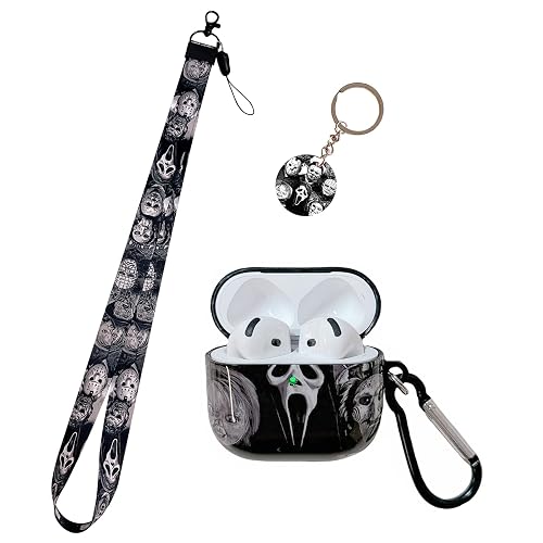 Cool Thrilling Scream Pattern Air pod 4th Generation 2024 Soft TPU Case?with Horror Keychain and Lanyard?Designed for Those who Like Man Women Girl