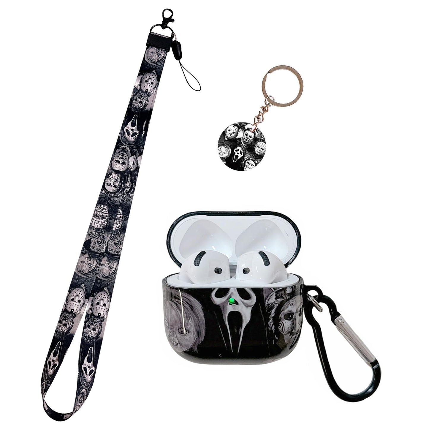 Cool Thrilling Scream Pattern Air pod 4th Generation 2024 Soft TPU Case?with Horror Keychain and Lanyard?Designed for Those who Like Man Women Girl