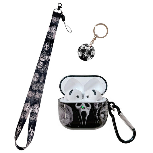 Cool Thrilling Scream Pattern Air pod 4th Generation 2024 Soft TPU Case?with Horror Keychain and Lanyard?Designed for Those who Like Man Women Girl