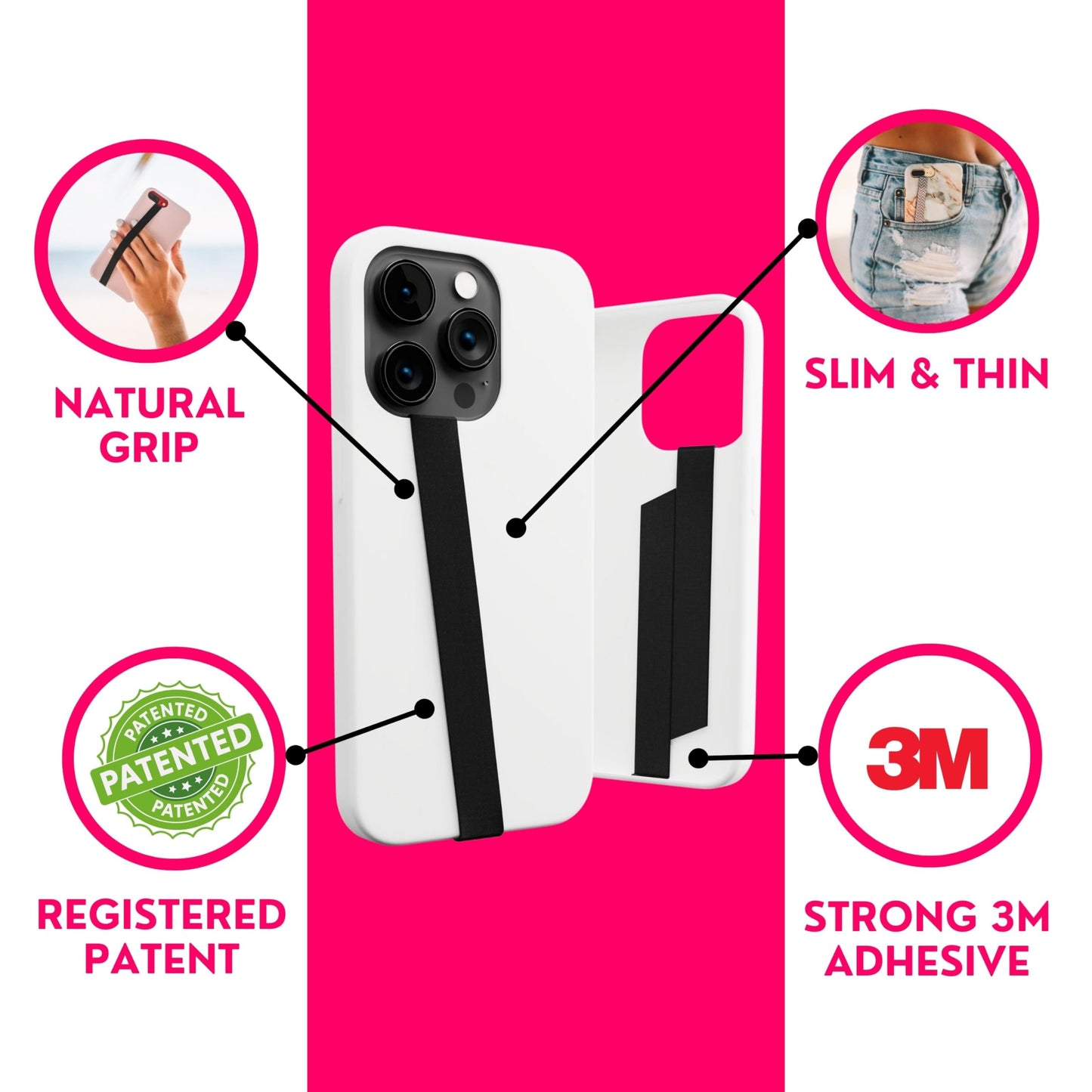 Phone Loops Silicone Elastic Phone Holder, Hand Strap, Light Slim & Discreet Grip