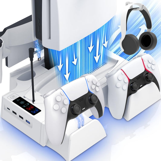 PS5 / PS5 Slim Cooling Station with PlayStation Portal and Controller Charging Station, Cooling Stand for PlayStation 5, PS 5 Portal Charger Dock