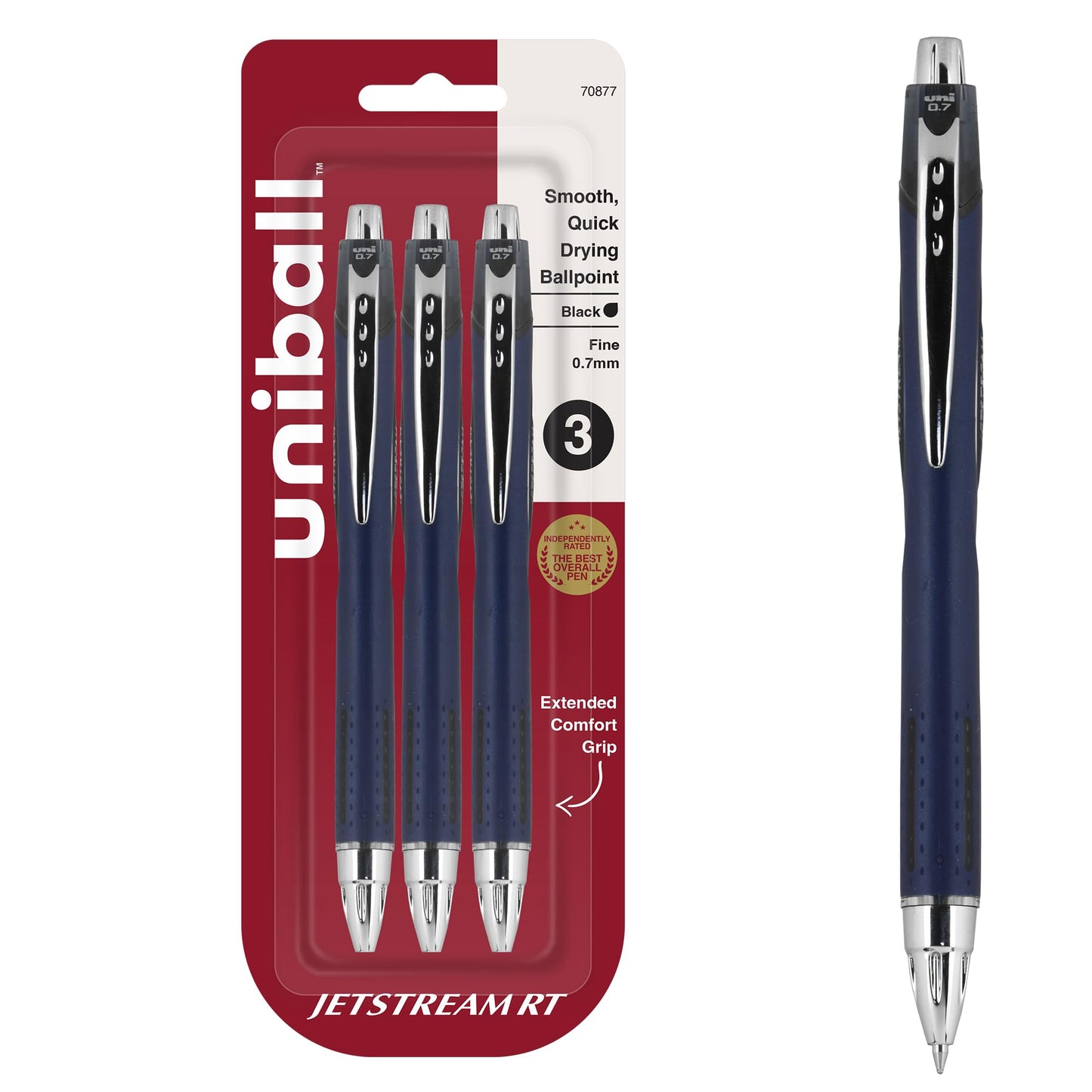 uniball™ Jetstream RT Ballpoint Pens, Black Ink, 0.7mm Fine Point, 3 Count