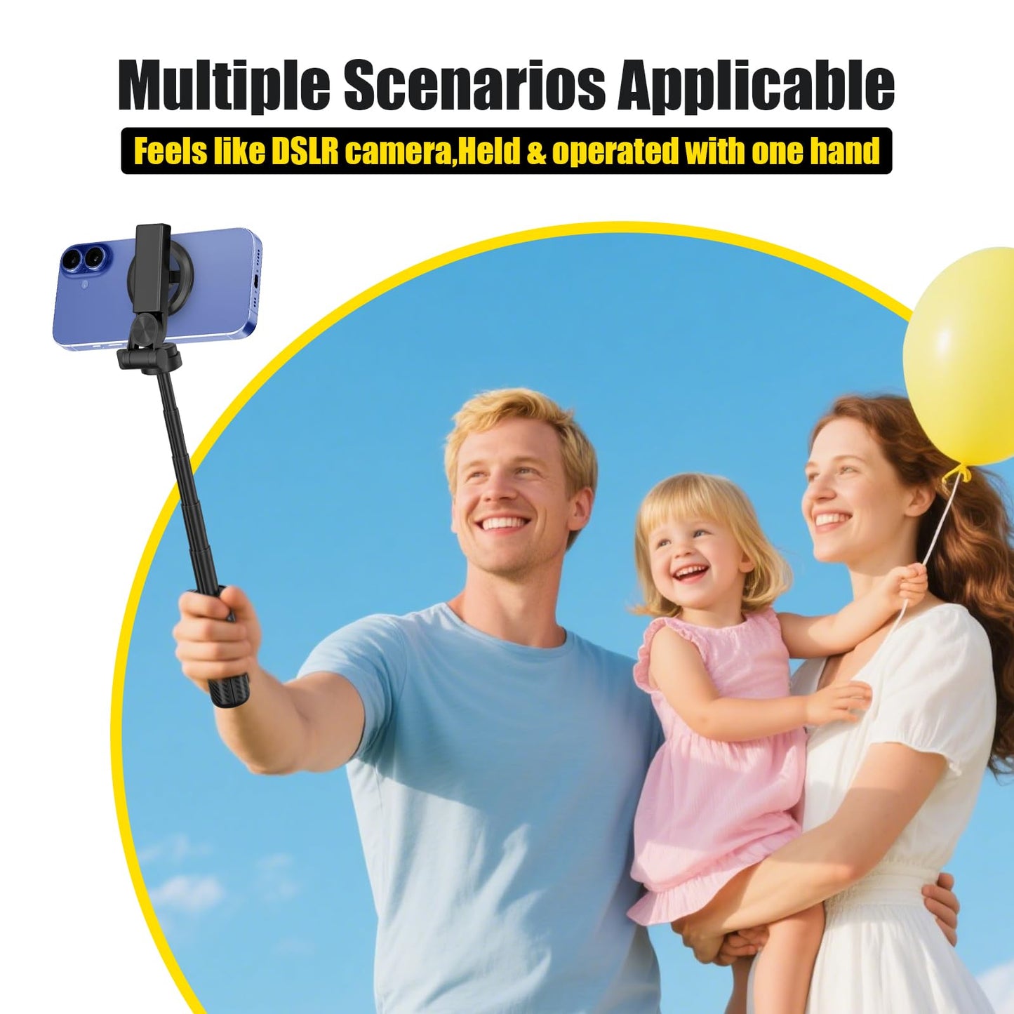 4-in-1 Magnetic Selfie Stick Tripod - 360° Rotation, Bluetooth Remote, Compact Travel Vlog Phone Holder for iPhone