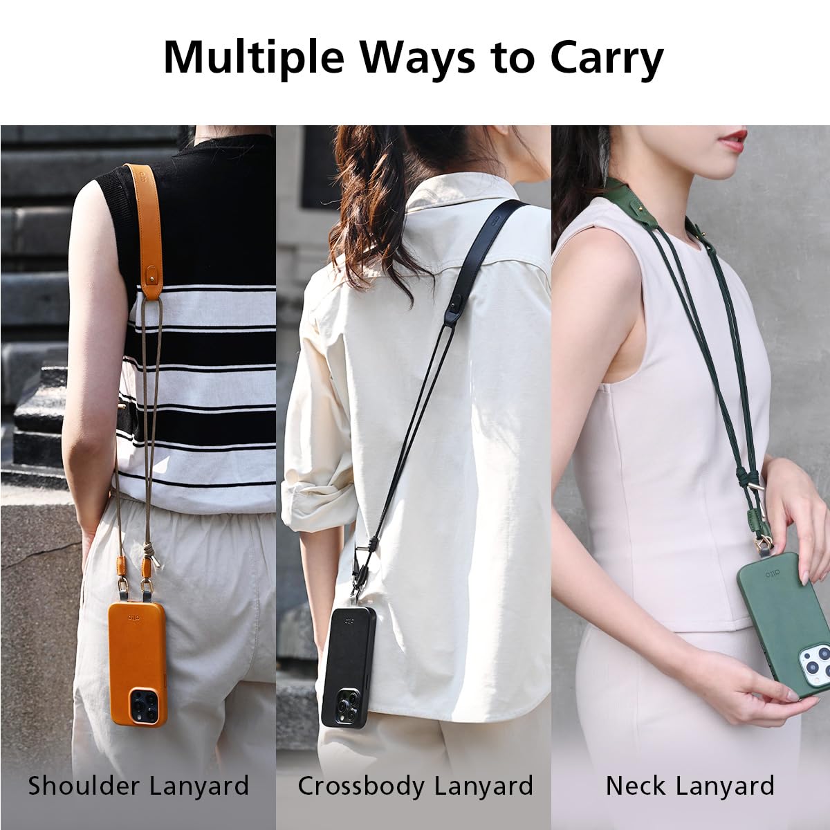 alto Universal Cell Phone Crossbody Lanyard Shoulder Pad Set, Detachable Patch, Adjustable Nylon Strap with Italian Leather Pads for iPhone