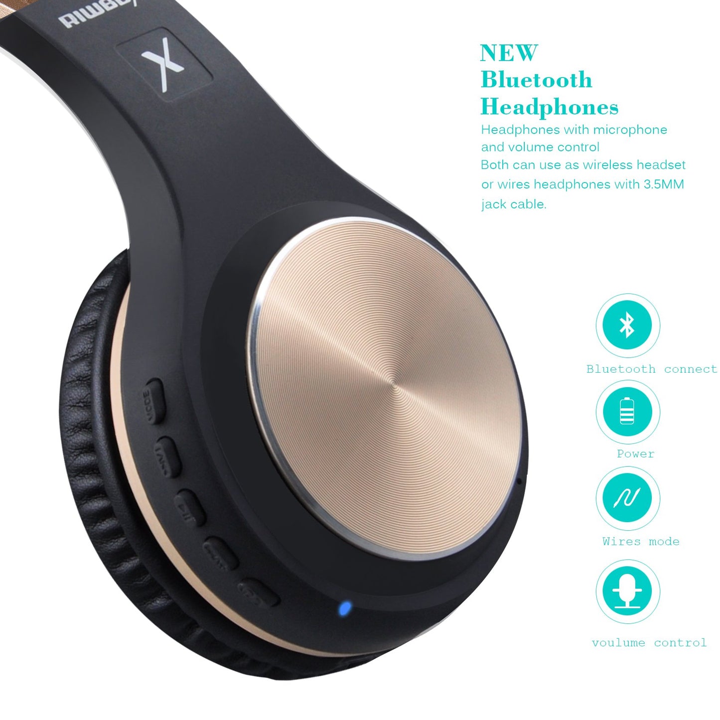 Riwbox Bluetooth Headphones, XBT-80 Folding Stereo Wireless Bluetooth Headphones Over Ear with Microphone and Volume Control, Wireless and Wired…