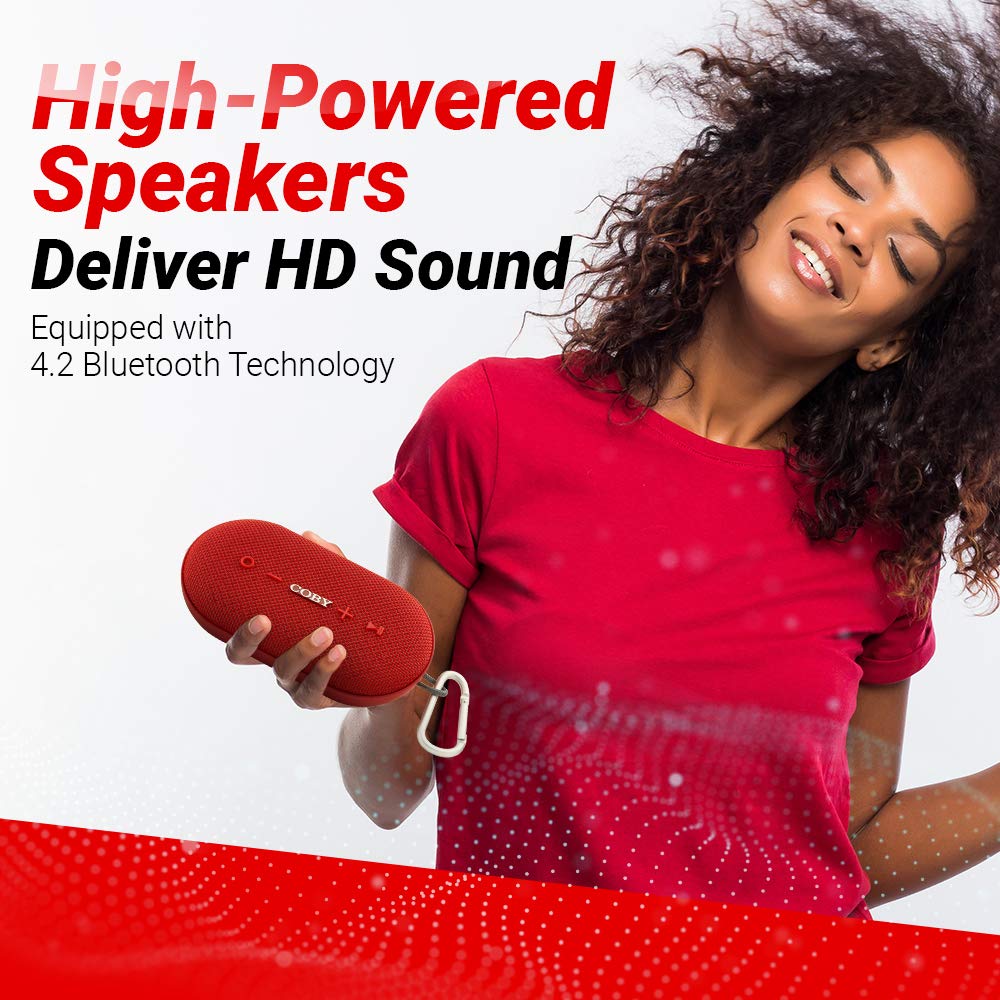 Coby Portable Bluetooth Speaker | IPX-5 Waterproof Wireless 12W Speakers | Loud HD Sound Quality | Rugged Outdoor Speaker for iPhone, Smartphone
