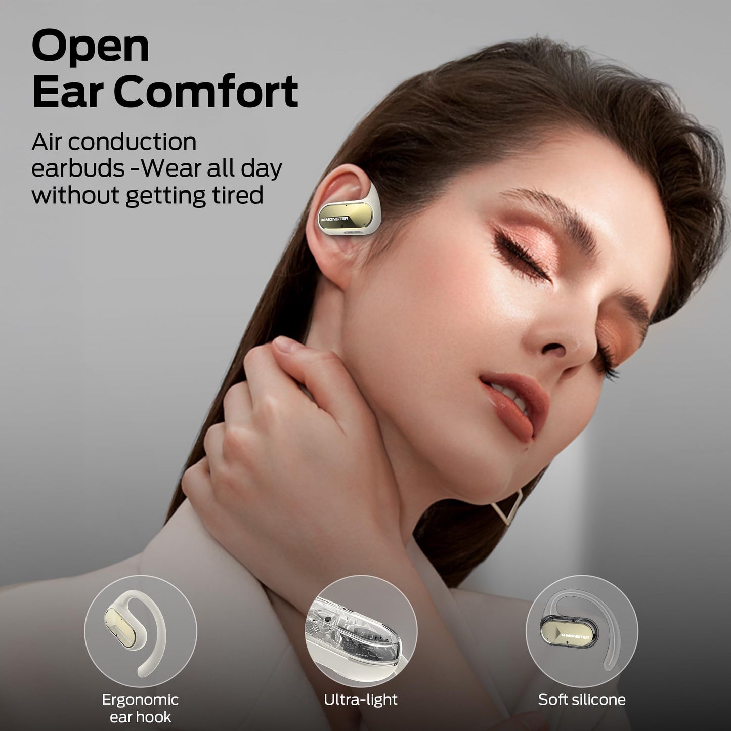 Monster Open Ear AC312 Headphones, Bluetooth 5.4, Wireless Earbuds with ENC Noise-Cancelling Mic, Immersive Stereo Sound by 16mm Large Drivers, Clear…