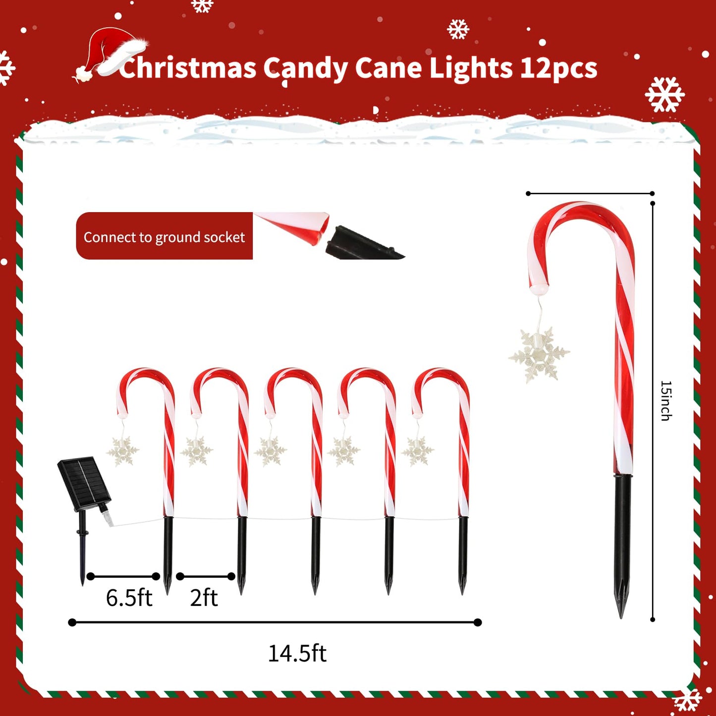 MOUOUSO Solar Christmas Candy Cane Lights, Outdoor Waterproof Pathway Stake Lights with 8 Modes, Solar Lights for Outside Yard Walkway Garden