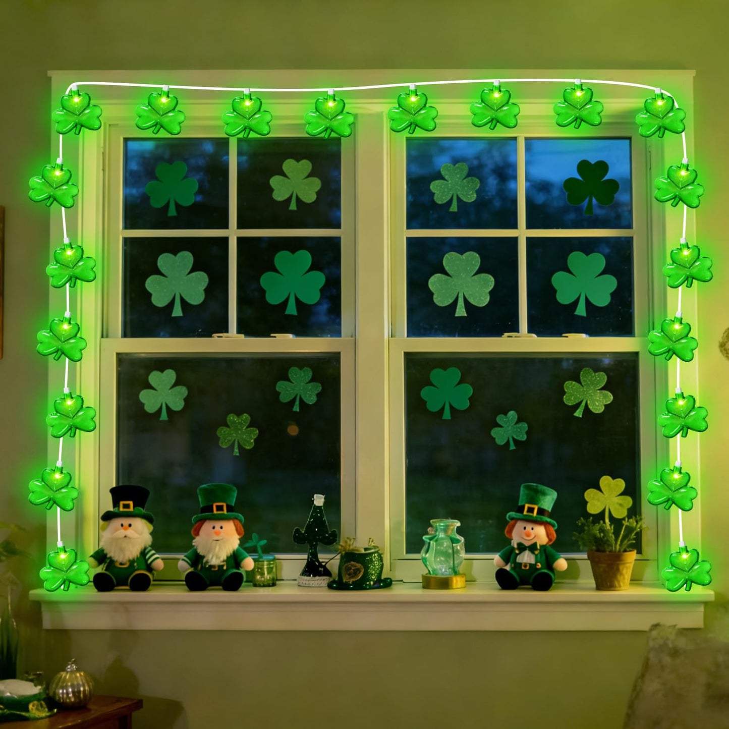 20LED St Patrick's Day Decorations Lights, 12Ft Clear Green Shamrock String Lights Outdoor Waterproof with 20 LED Lucky Clover Lights, UL Certified
