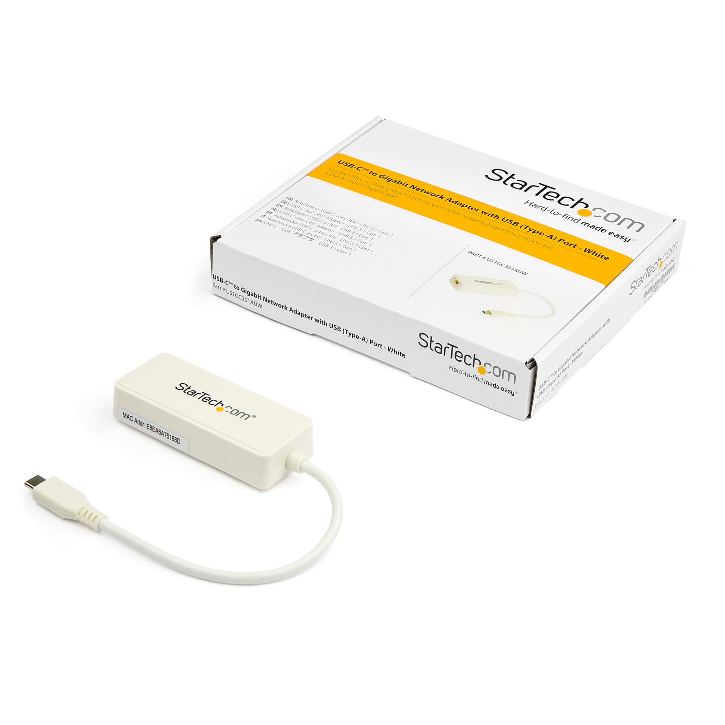 StarTech.com USB C to Gigabit Ethernet Adapter w/USB A Port - White 1Gbps NIC USB 3.0/USB 3.1 Type C Network Adapter - 1GbE USB-C RJ45/LAN TB3