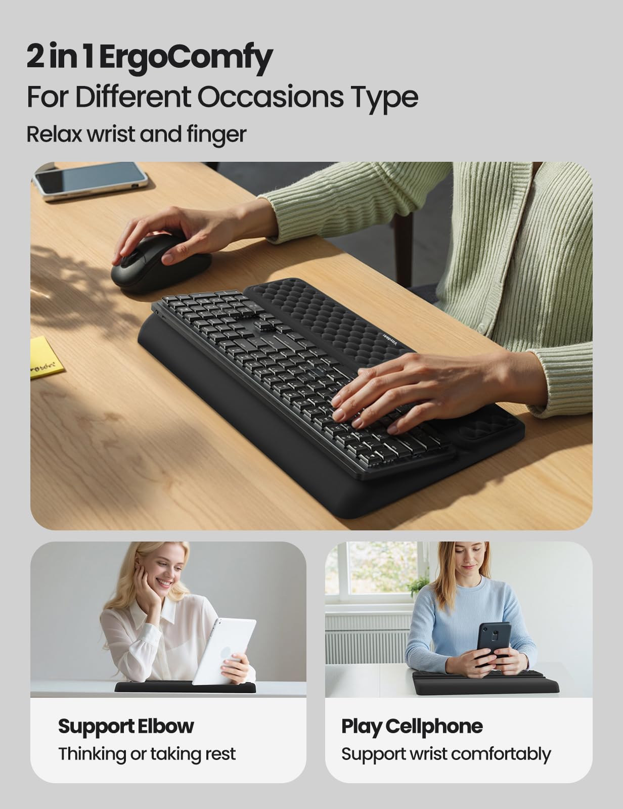 Vaydeer Wrist Rest with Keyboard Stand, Computer Wrist Support Pad, Ergonomic Keyboard Riser Holder Lifter Tray with Wrist Pad, Soft Memory Foam Desk