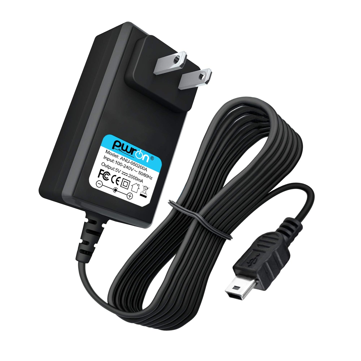 PwrON 6.6 FT Long 5V Mini USB AC to DC Power Adapter Charger for Creative Zen MP3 MP4 Player