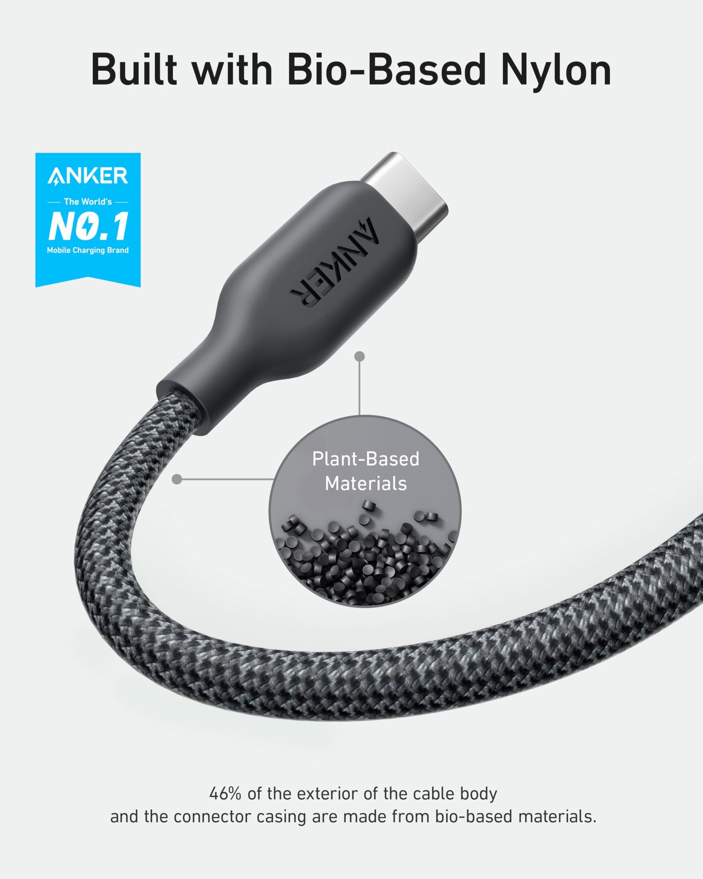 Anker Cable Bio-Briaded, Durable USB A to USB C Charger Cable for Samsung Galaxy Note Series, LG V30 (2 Pack, 6FT, Black)