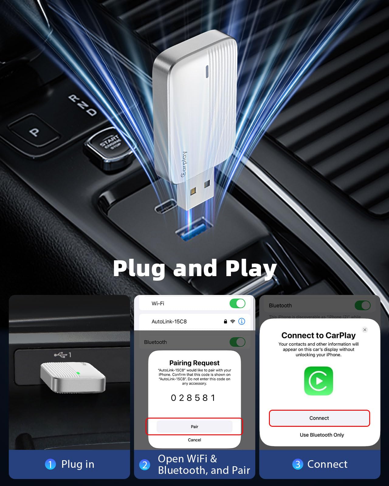 MoKo Wireless CarPlay Adapter for iPhone, 2025 Upgraded Mini Apple CarPlay Adapter, Convert Wired to Wireless, Fast Auto Connect, Stable & Low