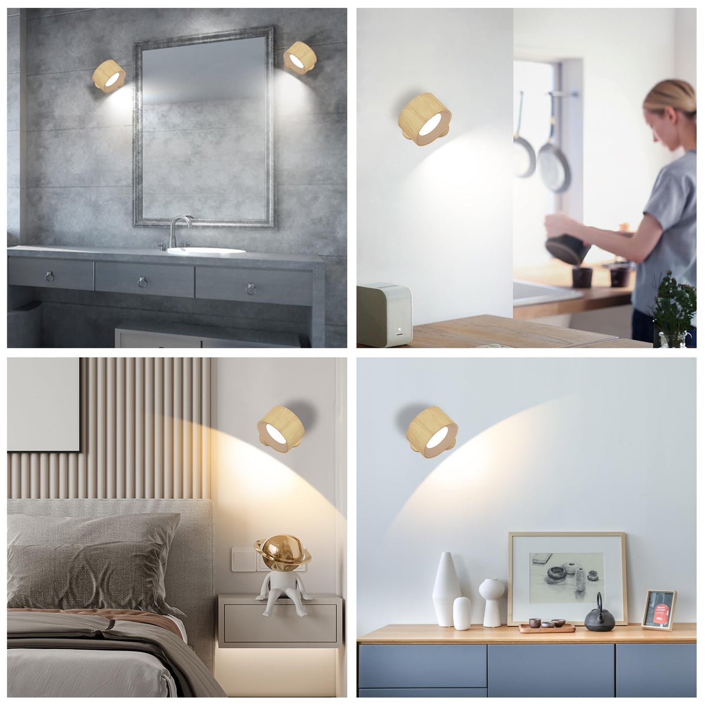 AKSDA Rechargeable Wall Sconce, Battery Operated LED Reading Light with 360-Degree Rotation Magnetic Mounting, Dimmable 3 Color Temps Touch Control