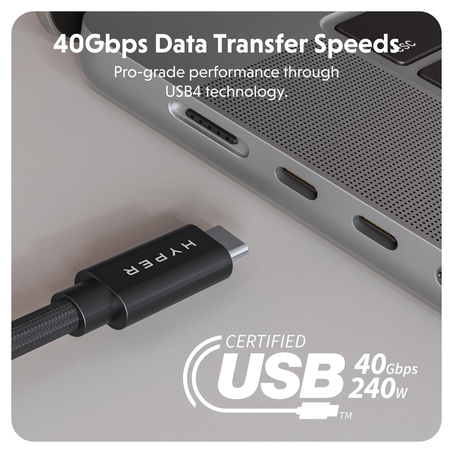 HyperDrive Next USB4 Type-C Performance Charging Cable - USB C Charging w/ 40Gbps Data Transfer, 240W Power Delivery, Fast Charge, 8K Video Support