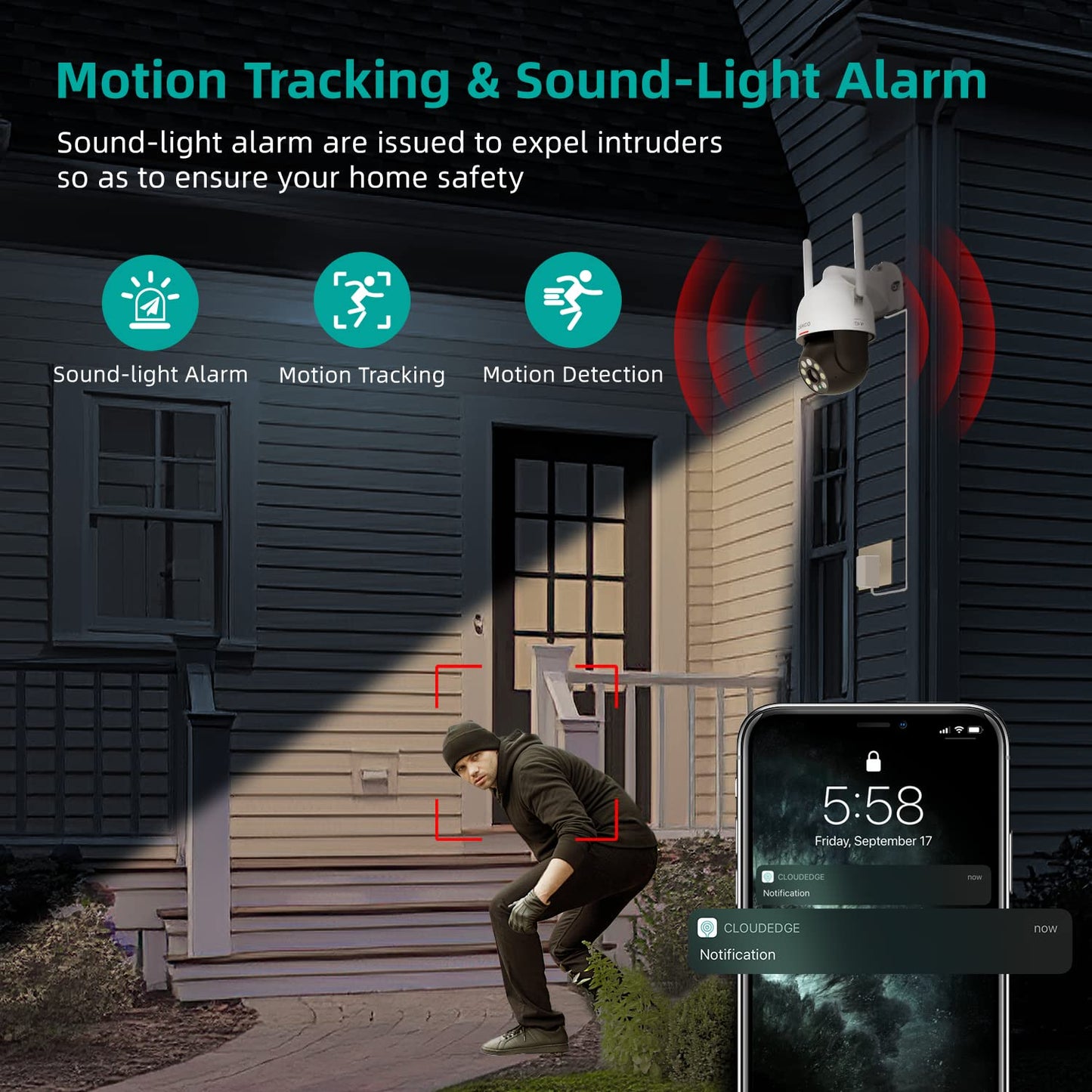 5MP Security Camera Outdoor/Home, DEKCO WiFi Outdoor Security Cameras Pan-Tilt 360° View, 5MP Dome Surveillance Cameras with Motion Detection