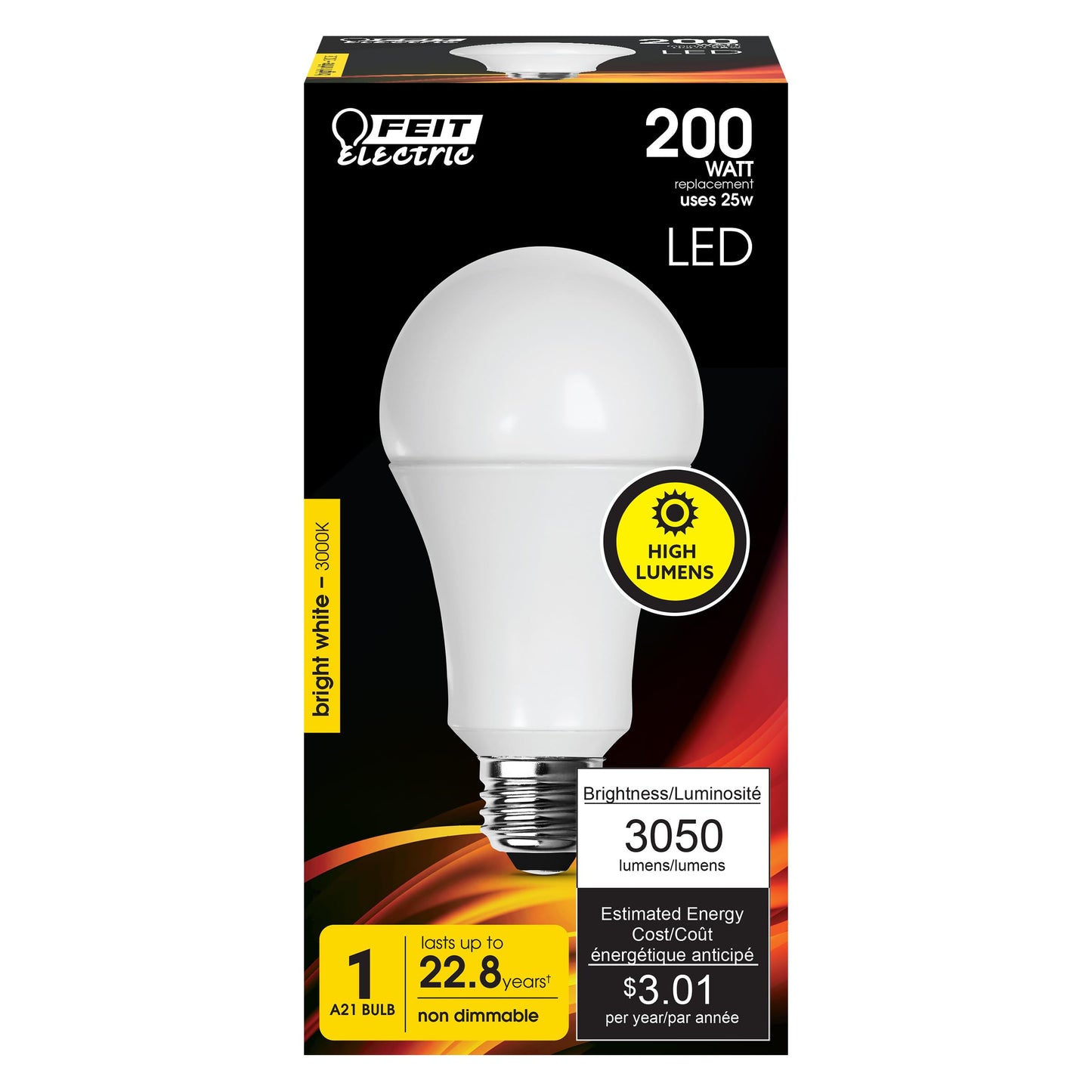 Feit Electric A21 LED Light Bulb 200W Eq, Bright White