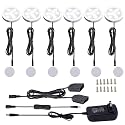 AIBOO 12V LED Under Cabinet Lights Kit 6 Pack Black Cord Aluminum Puck Lamps for Kitchen Counter Closet Lighting with Manual on/Off Switch 12W 6