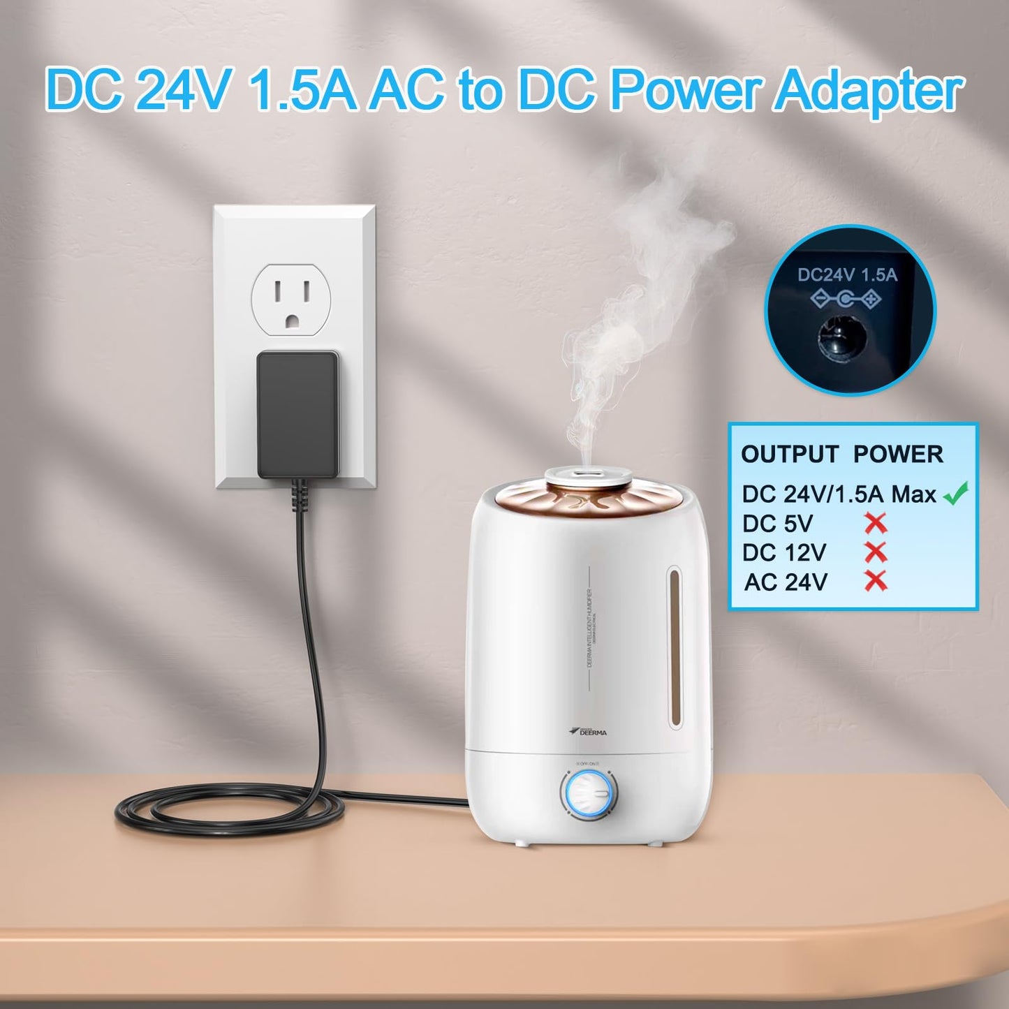 ZIFI AC 100-240V to DC 24V 1.5A Power Adapter with 5pcs DC Connectors for LED Strip Light, Essential Oil Diffuser, and More 24V Devices (Up to 1.5A…