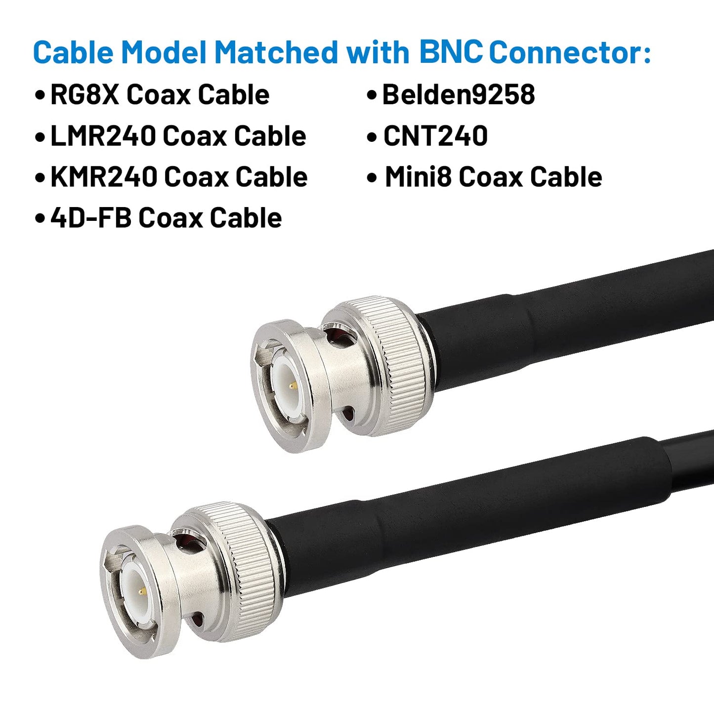MOOKEERF BNC Male Crimp Connector, BNC Q9 Male Plug Crimp Connector for RG8X LMR240 4D-FB RG8 Mini Coax Cable (Pack of 10)