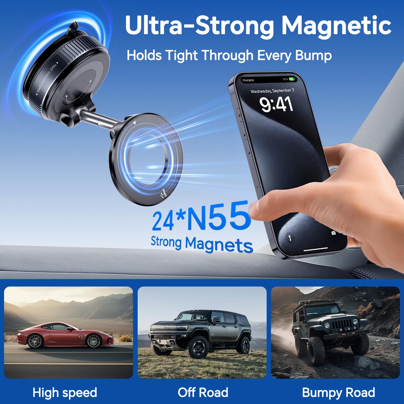Lionora Vacuum Suction Cup Magnetic Phone Holder, Upgraded 360° Adjustable Magnetic Suction Cup Phone Mount for Car/Gym/Mirror/Smooth Surface