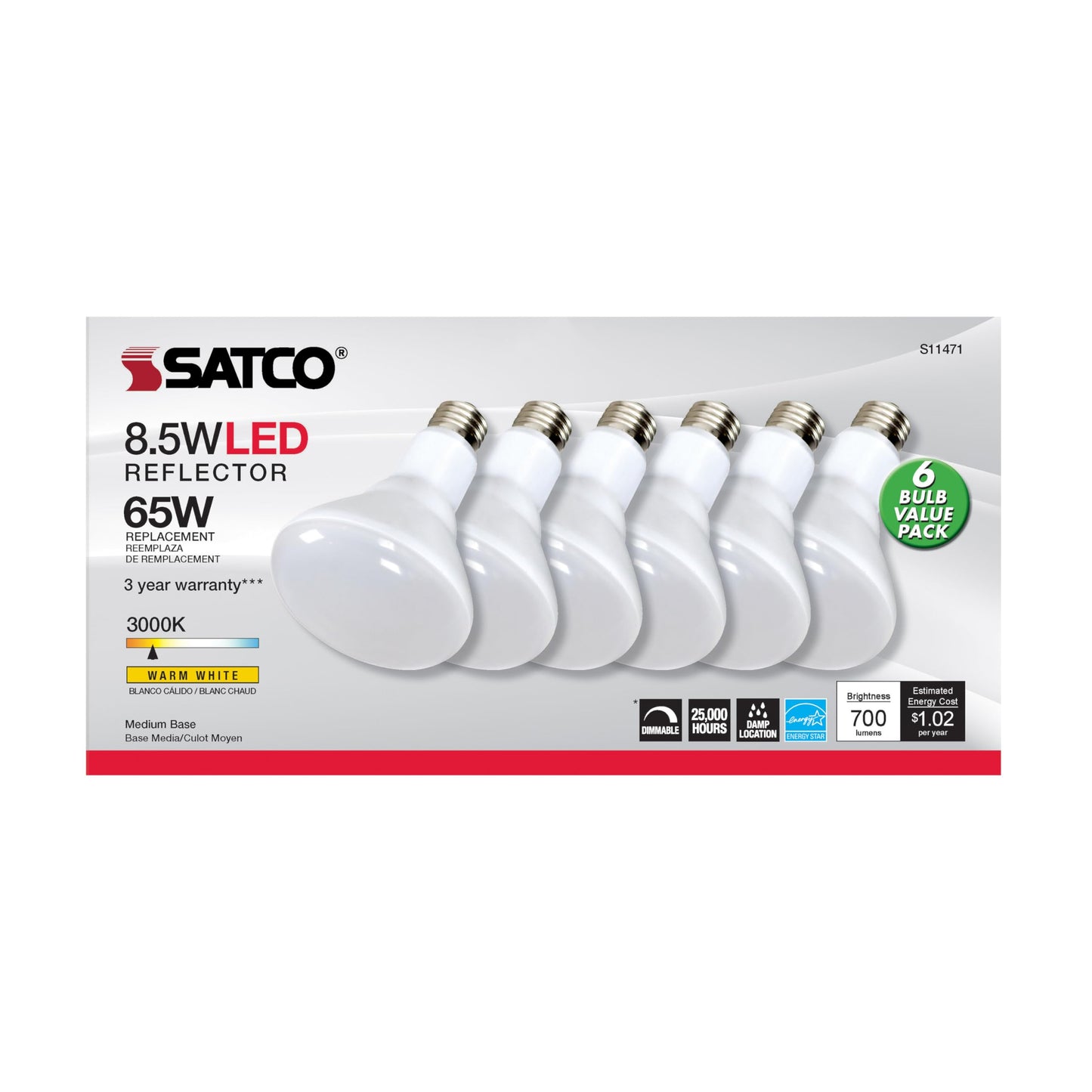 Satco S11471 8.5BR30/LED/830/120V/6PK - 6 Pack
